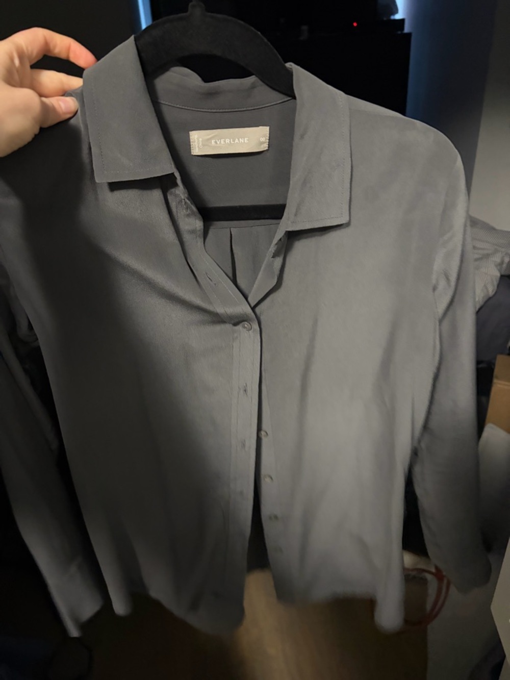 Everlane Women's Button-Up Silk Blouse — Slate Gray